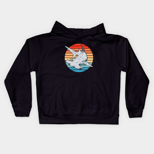 Hammerhead shark retro sunset Kids Hoodie by NicGrayTees